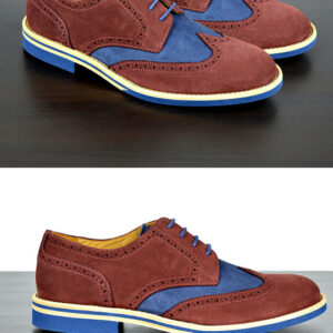 Mens Maroon & Blue Suede Wingtip Dress Shoes