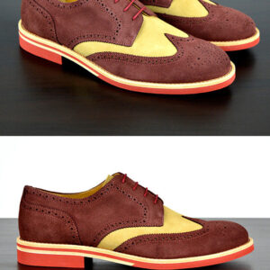 Mens Maroon & Cream Suede Wingtip Dress Shoes