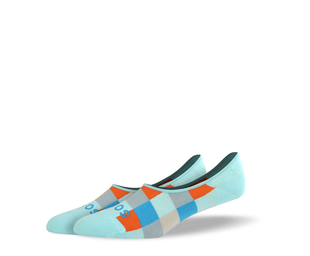 Men's Light Blue Checkered No Show Socks