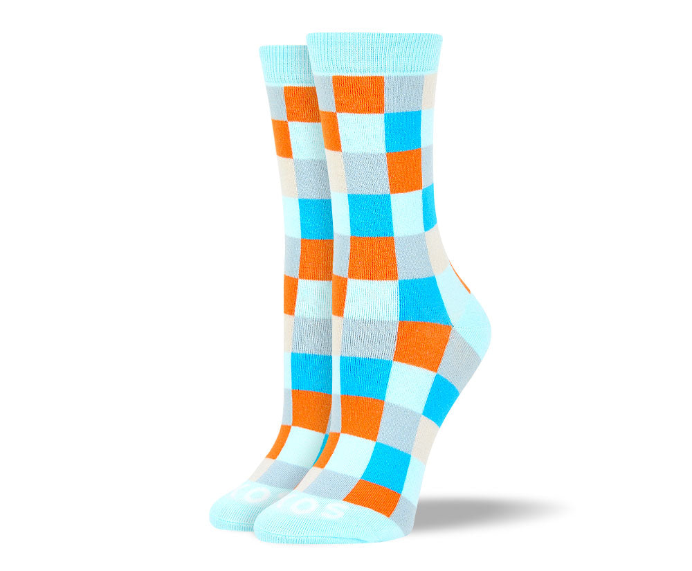 Women's Light Blue Big Square Socks
