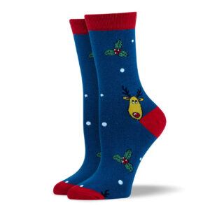 Women's Christmas Blue Reindeer Socks