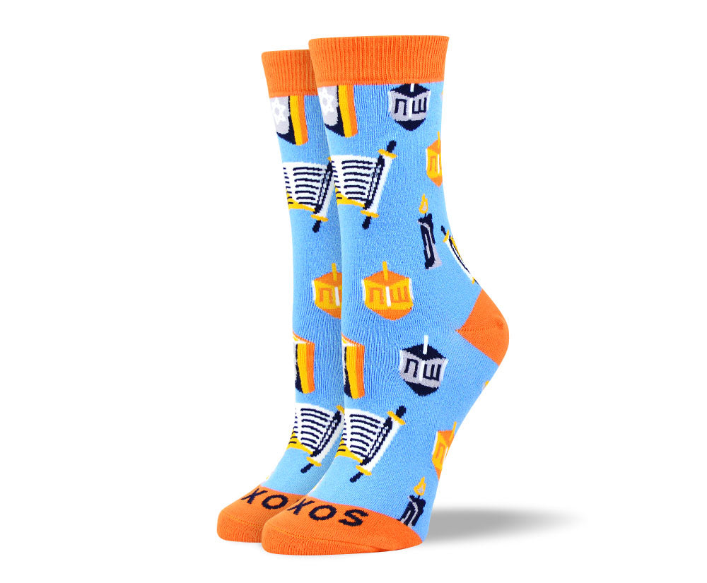 Women's Light Blue Hanukkah Socks