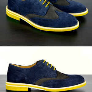 Mens Blue & Yellow Suede Wingtip Dress Shoes
