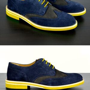 Mens Blue & Yellow Suede Wingtip Dress Shoes - Size 12