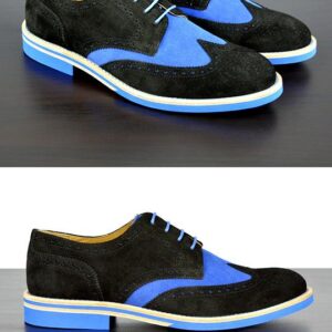 Mens Black & Blue Suede Wingtip Dress Shoes - Size 12