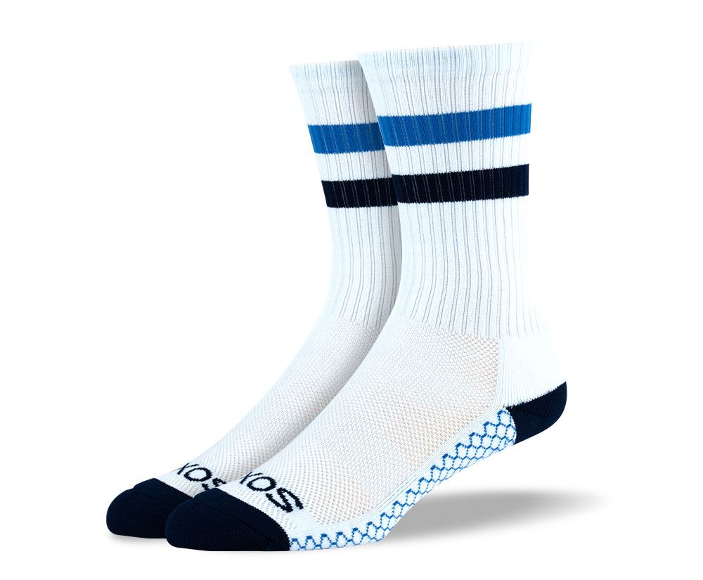 Mens White & Blue Crew Athletic Socks