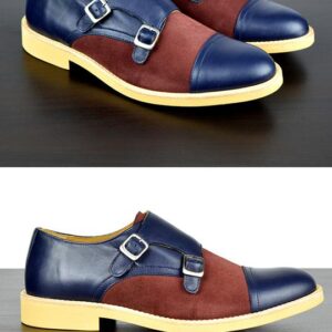 Mens Blue & Maroon Leather Double Monk Strap Dress Shoes - Size 11