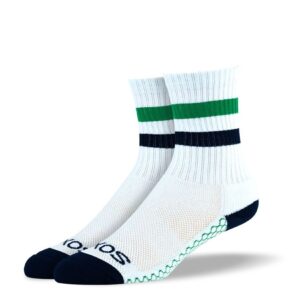 Women's White Green Stripes Athletic Crew Socks