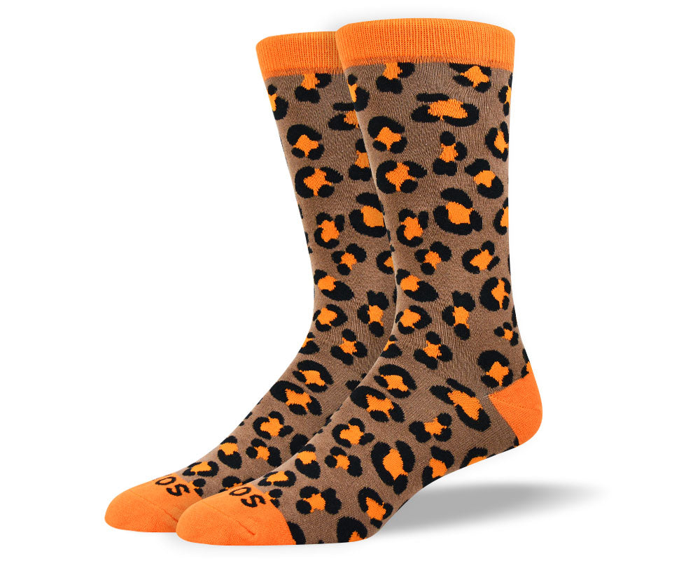 Men's Fun Orange Leopard Print Socks