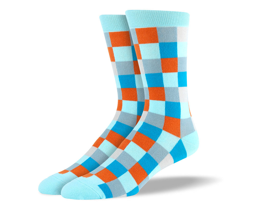 Men's Light Blue Big Square Socks