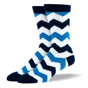 Men's Wild Blue & White Zig Zag Stripes Socks