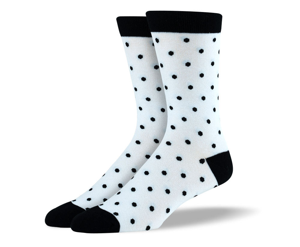 Men's White & Black Polka Dots Socks
