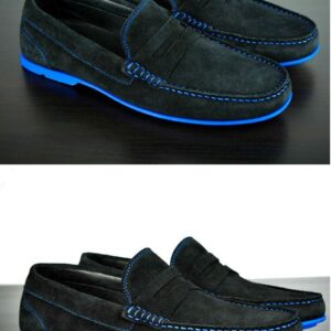 Mens Black & Blue Suede Driving Loafers- Size 12