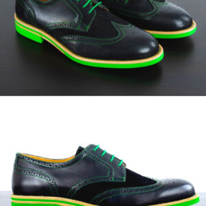 Mens Black & Green Leather Wingtip Dress Shoes