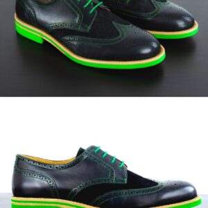 Mens Black & Green Leather Wingtip Dress Shoes- Size 12