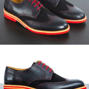 Mens Black & Red Leather Wingtip Dress Shoes