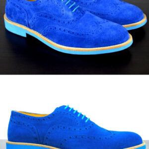 Mens Blue Suede Wingtip Dress Shoes