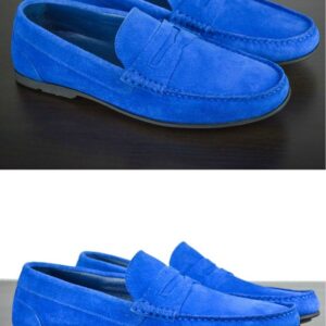 Mens Blue Suede Driving Loafers