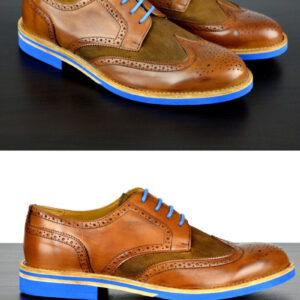 Mens Brown & Blue Leather Wingtip Dress Shoes