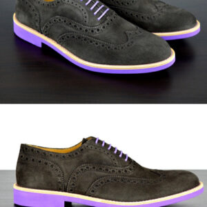 Mens Grey & Purple Suede Wingtip Dress Shoes