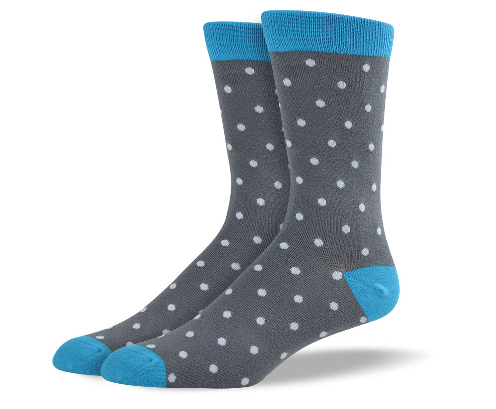 Men's Grey & Blue Small Polka Dots Socks
