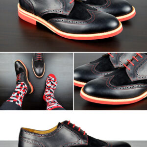 Mens Black & Red Leather Wingtip Dress Shoes - Size 11