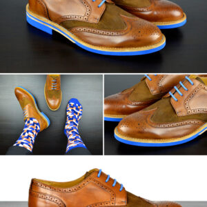 Mens Brown & Blue Leather Wingtip Dress Shoes - Size 10
