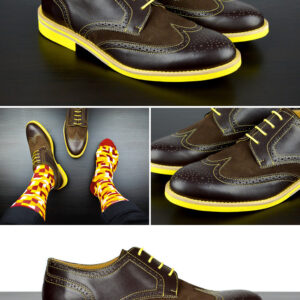 Mens Brown & Yellow Leather Wingtip Dress Shoes - Size 12