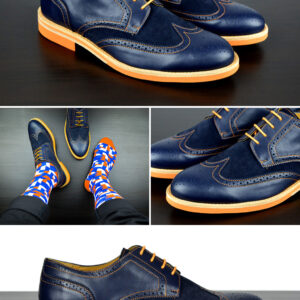 Mens Navy & Orange Leather Wingtip Dress Shoes - Size 12
