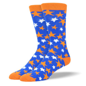Men's Blue Dress Socks Orange Stars