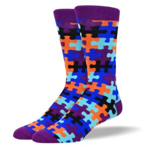 Men's Novelty Crazy Purple Puzzle Socks