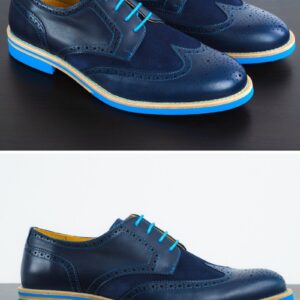 Mens Blue Leather Wingtip Dress Shoes - Size 10