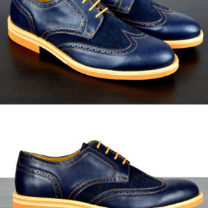 Mens Navy & Orange Leather Wingtip Dress Shoes