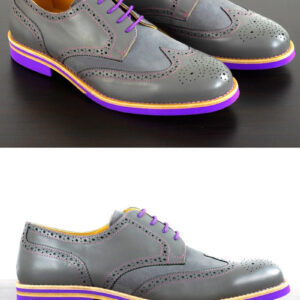 Mens Grey & Purple Leather Wingtip Dress Shoes