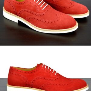 Mens Red Suede Wingtip Dress Shoes - Size 13