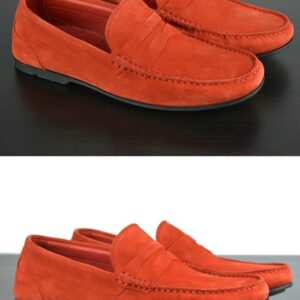 Mens Red Suede Driving Loafers