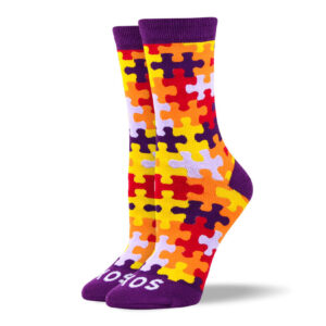 Women's Orange Puzzle Autism Socks