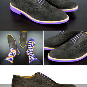 Mens Grey & Purple Suede Wingtip Dress Shoes - Size 10