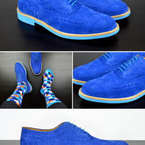 Mens Blue Suede Wingtip Dress Shoes - Size 12