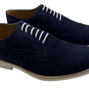 Mens Navy Blue and White Suede Wingtip Dress Shoes