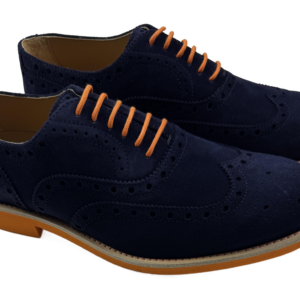 Mens Blue and Orange Suede Wingtip Dress Shoes