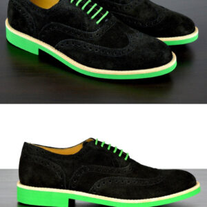 Mens Black & Green Suede Wingtip Dress Shoes