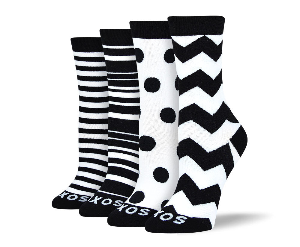 Women's Cool Black & White Sock Bundle - 4 Pair